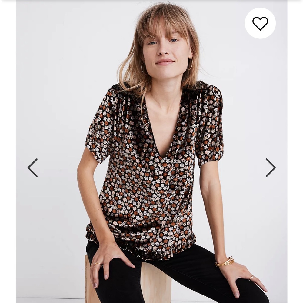 Velvet Tulip Sleeve Ruffle Top in Petite Blooms XS